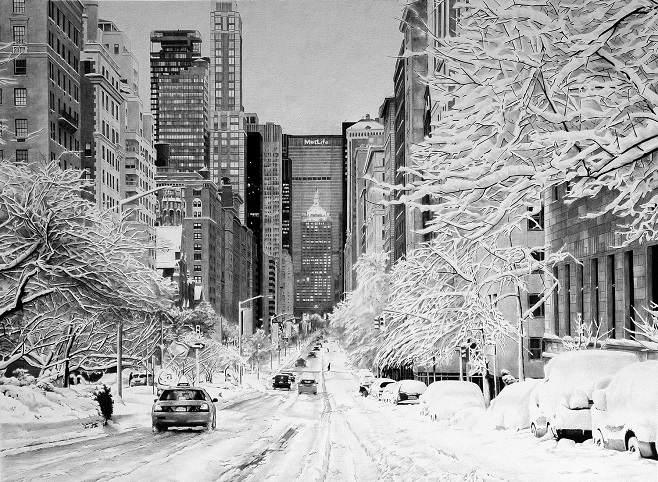 snowy-new-york_ballpoint_pen-poletaev_art